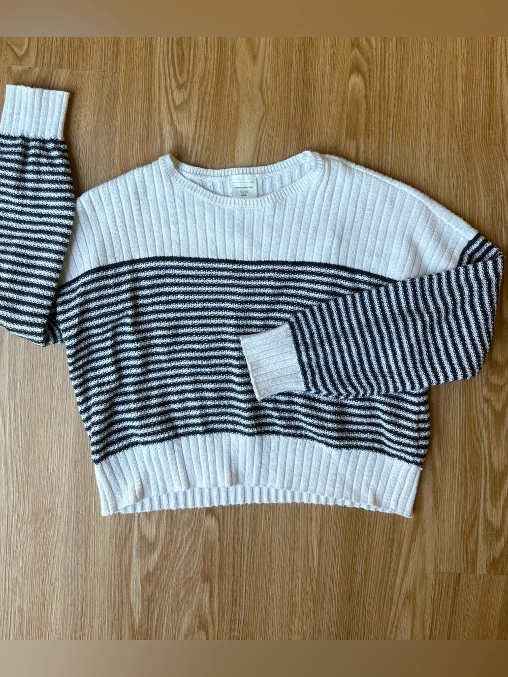 abercrombie kids Black and White Striped Ribbed Crew Sweater